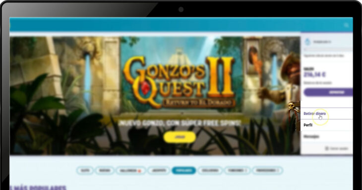 Página principal del casino con opción de retiro